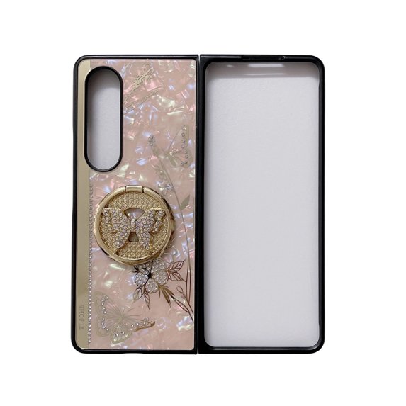 Allytech Galaxy Z Fold 4 Case, Glitter Butterfly Design Shockproof Anti-scratch Camera Lens Protective Kickstand Back Case Cover for Samsung Galaxy Z Fold 4 7.6" - Pink