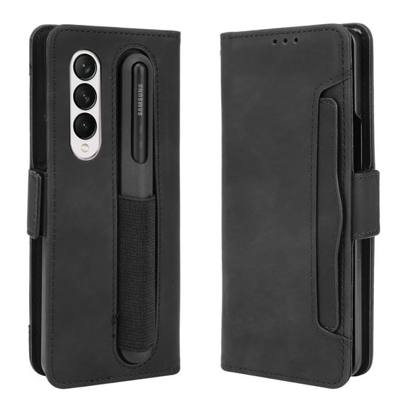 Allytech for Galaxy Z Fold 4 Case with S Pen Holder, Galaxy Z Fold 4 Wallet Case PU Leather Card Slot Shockproof Flip Phone Cover for Samsung Galaxy Z Fold 4 2022, Black