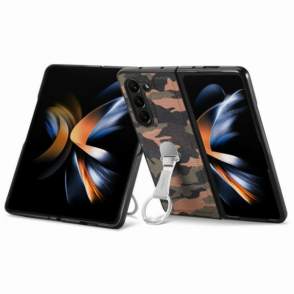 Allytech Galaxy Z Fold 5 5G Case with Adjustable Ring Holder Stand, Shockproof Camouflage Pattern Fashion Protective Phone Case Cover for Samsung Galaxy Z Fold 5 5G 2023 - Brown