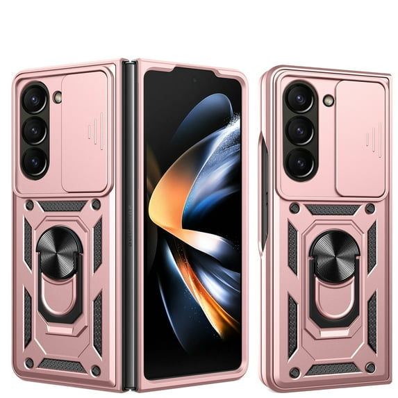 Allytech Galaxy Z Fold 5 5G Case with Screen Protector, Military Grade Protection Mangetic Case for Car Mount Shockproof Anti-Scratch Ring Holder Stand Case Cover for Samsung Galaxy Z Fold 5-Rosegold