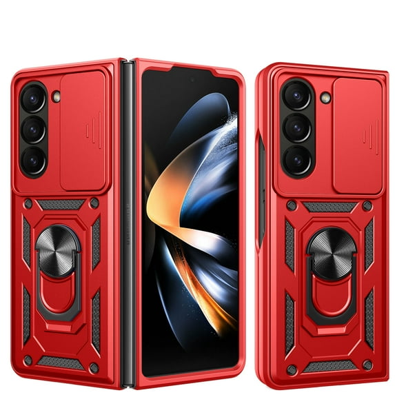 Allytech Galaxy Z Fold 5 5G Case with Screen Protector, Military Grade Protection Mangetic Case for Car Mount Shockproof Anti-Scratch Ring Holder Stand Case Cover for Samsung Galaxy Z Fold 5-Red