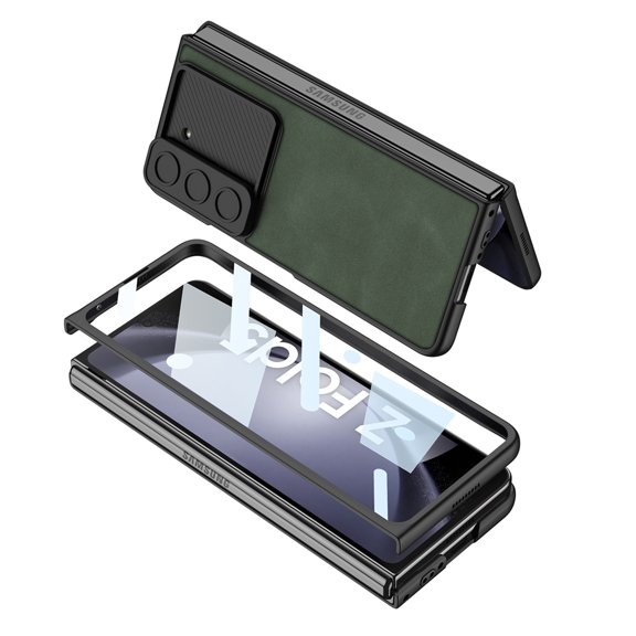 Allytech Galaxy Z Fold 5 Case with Build-in Screen Protector, Full Body Protection Shockproof Anti-Scratch Slide Camera Protector Retro Case Cover for Samsung Galaxy Z Fold 5 - Green