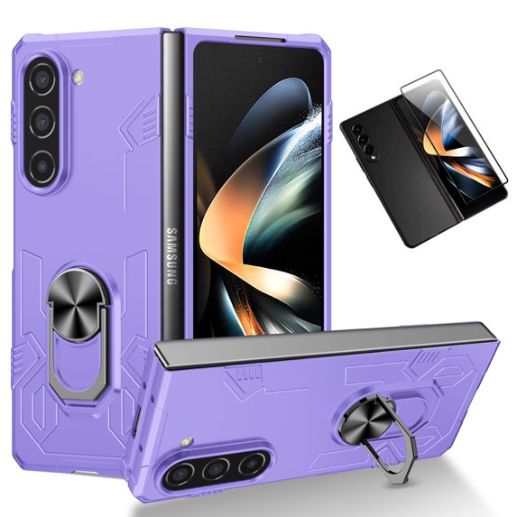 Allytech Galaxy Z Fold 5 Case with Front Screen Protector, With Ring Holder Stand Compatible with Car Mount Shockproof Rugged Hybrid PC Back Cover Case for Samsung Galaxy Z Fold5 5G - Purple
