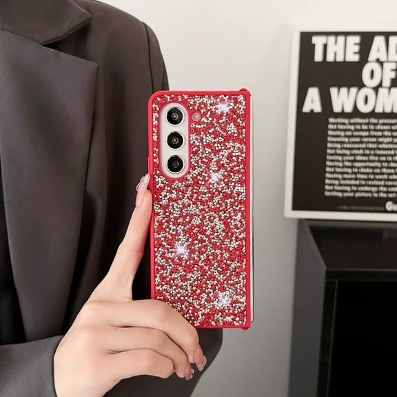 Allytech for Galaxy Z Fold 5 Case Glitter, Bling Rhinestone Slim Fit Shell Shockproof Bumper Anti-Scratch TPU Rugged Phone Case Cover for Samsung Galaxy Z Fold 5 - Red