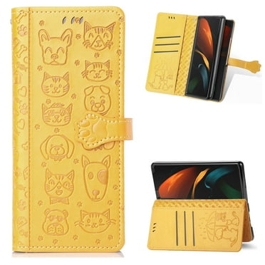 Allytech for Galaxy Z Fold 6 Case 2024, Embossed Animals Pattern PU Leather and PC Anti-Shock Card Slots Holder Kickstand Case for Samsung Galaxy Z Fold 6 5G, Yellow