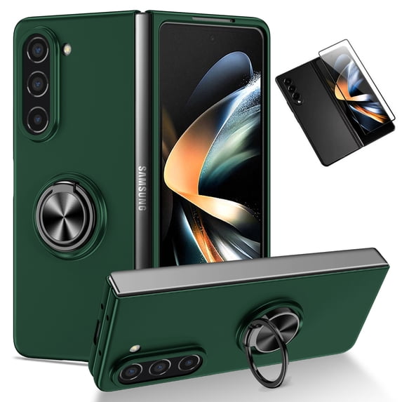 Allytech Galaxy Z Fold 6 Case with Front Screen Protector, Ring Holder Stand Compatible with Car Mount Not for Magsafe Shockproof Protective Cover Case for Samsung Galaxy Z Fold6 - Darkgreen