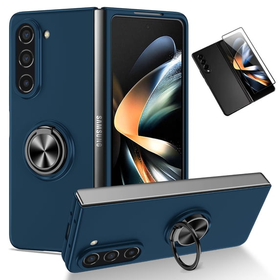 Allytech Galaxy Z Fold 6 Case with Front Screen Protector, Ring Holder Stand Compatible with Car Mount Not for Magsafe Shockproof Protective Cover Case for Samsung Galaxy Z Fold6 - Darkblue