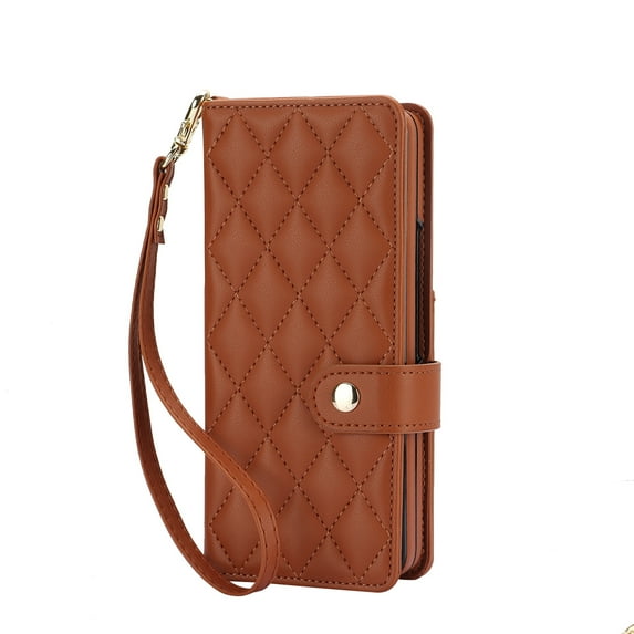 Allytech Galaxy Z Fold4 5G Case with S Pen Holder, Premium PU Leather Stand Cards Slots Large Space Shoulder Lanyard Hand Wrist Shockproof Wallet Case Cover for Samsung Galaxy Z Fold 4 - Brown