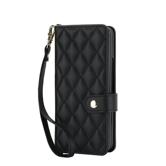 Allytech Galaxy Z Fold4 5G Case with S Pen Holder, Premium PU Leather Stand Cards Slots Large Space Shoulder Lanyard Hand Wrist Shockproof Wallet Case Cover for Samsung Galaxy Z Fold 4 - Black