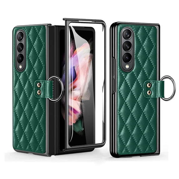 Allytech Galaxy Z Fold4 Case with Build-in Screen Protector, Premium PU Leather Cover with Ring Holder Shockproof Anti-Scratch Bumper Phone Case for Samsung Galaxy Z Fold4 - Darkgreen