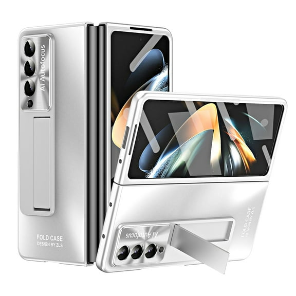 Allytech Galaxy Z Fold4 Case with Build-in Screen Protector, Stand Full Body Protective Bumper Anti-Scratch Camera Lens Protector Phone Case for Samsung Galaxy Z Fold4 - Silver