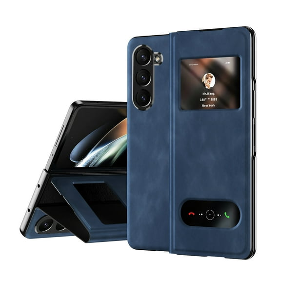 Allytech Galaxy Z Fold4 Case, Flip Cover for Galaxy Z Fold4, Premium PU Leather Solid Color Business Retro Cover Phone Case for Samsung Galaxy Z Fold4 - Blue