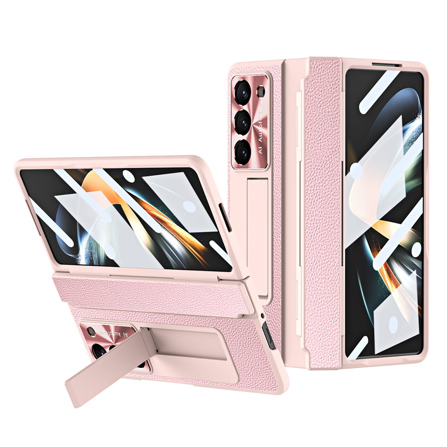 Allytech Galaxy Z Fold4 Case with Screen Protector, Kickstand Rugged Protective Shockproof Anti-Scratch Hinge Protection Phone Case for Samsung Galaxy Z Fold 4 - Pink