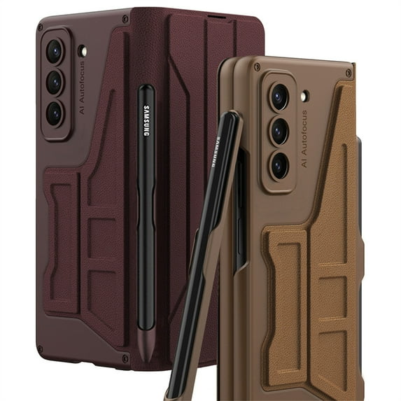 Allytech Galaxy Z Fold5 Case, Samsung Z Fold5 Cover with Screen Protector, Full Body Shockproof Premium PU Leather with S Pen Holder Protective Bumper Phone Case for Samsung Galaxy Z Fold5 - Winered