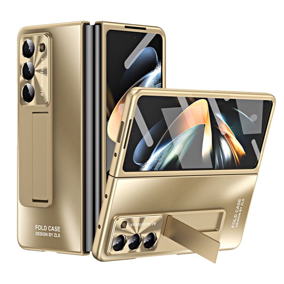 Allytech Galaxy Z Fold6 Case with Build-in Screen Protector, Stand Full Body Protective Bumper Anti-Scratch Camera Lens Protector Phone Case for Samsung Galaxy Z Fold6 - Gold