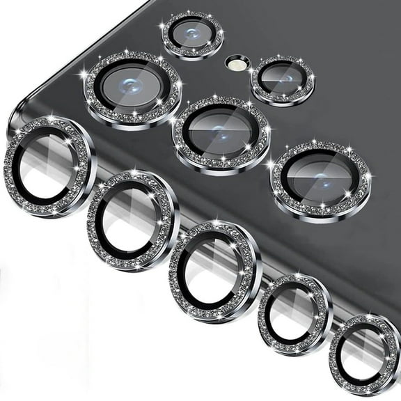 Allytech Glitter Bling Camera Lens Protector for Samsung Galaxy S23 Ultra, Individual Lens Protector Sparkly Bling S24 Ultra Camera Cover Ring Clear Tempered Glass 9H Case Friendly, Black