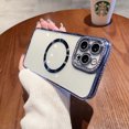 thumbnail image 1 of Allytech Glitter Case for Apple iPhone 13, Magnetic Case Compatible Magsafe Clear Back Cover Glitter Bling Rhinestone Shockproof Bumper Anti-Yellow Phone Case for Girls Women - Blue, 1 of 9