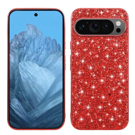 Allytech Glitter Case Cover for Google Pixel 10 Pro XL 6.8" 2025 Released, Bling Chic Case for Girls Women Shockproof Anti-Scratch Bumper Slim Fit Phone Case for Google Pixel 10 Pro XL - Red