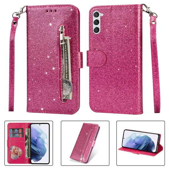 Allytech Glitter Case for Samsung Galaxy A36 5G, Bling PU Leather Flip Folio Stand Cards Holder Anti-Scratch Shockproof Bumper Wallet Case Cover for Galaxy A36 5G - Rose