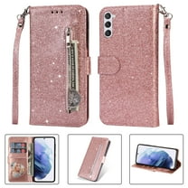 Allytech Glitter Case for Samsung Galaxy S25 FE, Bling PU Leather Flip Folio Stand Cards Holder Anti-Scratch Shockproof Bumper Wallet Case Cover for Galaxy S25 FE - Rosegold