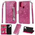 thumbnail image 1 of Allytech Glitter Wallet Case for Samsung Galaxy A21s, Bling Sparkly Design PU Leather Kickstand Zipper Pocket Cards Slots Folio Flip Cover with Detachable Wrist Strap for Samsung Galaxy A21s, Rose, 1 of 4