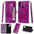 thumbnail image 1 of Allytech Glitter Wallet Case for Samsung Galaxy A21s, Bling Sparkly Design PU Leather Kickstand Zipper Pocket Cards Slots Folio Flip Cover with Detachable Wrist Strap for Samsung Galaxy A21s, Purple, 1 of 4