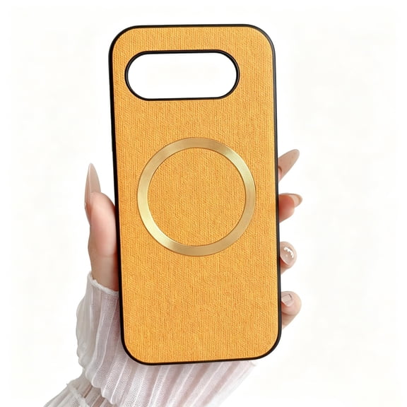 Allytech for Google Pixel 10A Case, Magnetic MagSafe Retro PU Leather Cloth Fabric Pattern Shockproof TPU Anti-Scratch Slim Classic Business Case Cover for Google Pixel 10A, Orange