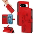 thumbnail image 1 of Allytech for Google Pixel 6 Case with Cards Holder, Premium PU Leather Flip Cover Stand Hand Wrist Shockproof Butterfly Floral Embossed Wallet Case for Google Pixel 6 - Red, 1 of 8