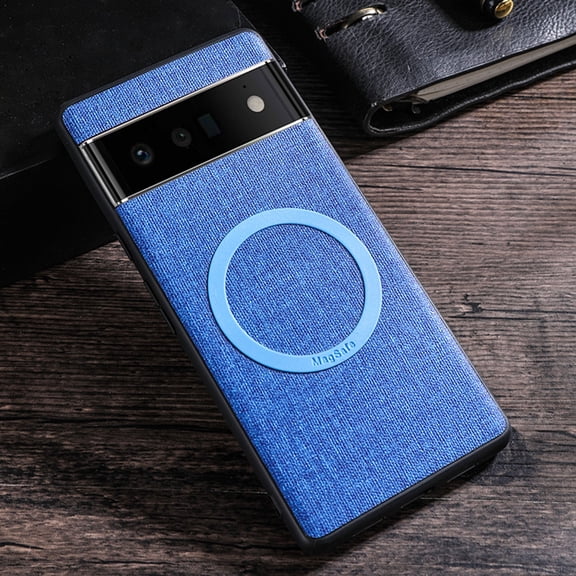 Allytech for Google Pixel 6 Case, Magnetic MagSafe Retro PU Leather Cloth Fabric Pattern Shockproof TPU Anti-Scratch Slim Classic Business Case Cover for Google Pixel 6 6.4" 2021 Released, Blue
