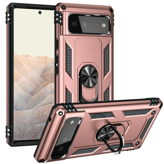 Allytech Google Pixel 6 Case, Pixel 6 Case with Stand Ring Holder, Heavy Duty Protection Shockproof Anti-scratch Kickstand Defender Bumper Case Cover for Google Pixel 6, Rosegold