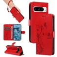 thumbnail image 1 of Allytech for Google Pixel 6 Pro Case with Cards Holder, Premium PU Leather Flip Cover Stand Hand Wrist Shockproof Butterfly Floral Embossed Wallet Case for Google Pixel 6 Pro - Red, 1 of 8