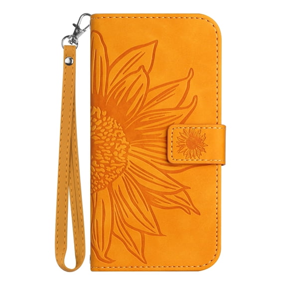 Allytech for Google Pixel 6 Pro Case, Embossed Sunflower PU Leather Anti-Scratch Shockproof Magnetic Snap Protective Case for Google Pixel 6 Pro 5G 2021 (6.7 inch), Yellow
