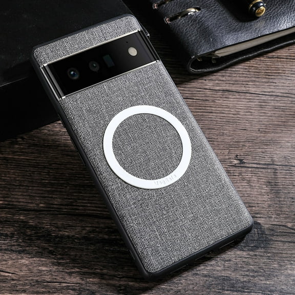 Allytech for Google Pixel 6 Pro Cell Phone Case, Magnetic MagSafe Retro PU Leather Cloth Fabric Pattern Shockproof Anti-Scratch Slim Business Case Cover for Pixel 6 Pro 6.7" 2021 Released, Gray