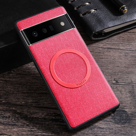 Allytech for Google Pixel 6 Pro Cell Phone Case, Magnetic MagSafe Retro PU Leather Cloth Fabric Pattern Shockproof Anti-Scratch Slim Business Case Cover for Pixel 6 Pro 6.7" 2021 Released, Red