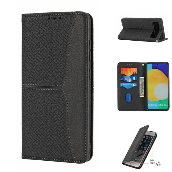 Allytech for Google Pixel 6 Wallet Case with Wrist Strap,Full Protection PU Leather Magnetic Folio Flip Holder Card Slots Anti-scratch Phone Cover,Black