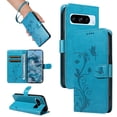 thumbnail image 1 of Allytech for Google Pixel 6a Case with Cards Holder, Premium PU Leather Flip Cover Stand Hand Wrist Shockproof Butterfly Floral Embossed Wallet Case for Google Pixel 6a - Blue, 1 of 8