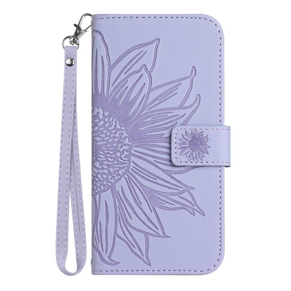 Allytech for Google Pixel 7 Pro Case, Embossed Sunflower PU Leather Anti-Scratch Shockproof Magnetic Snap Protective Case for Google Pixel 7 Pro 5G 2022 (6.7 inch), Lightpurple