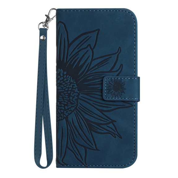 Allytech for Google Pixel 7 Pro Case, Embossed Sunflower PU Leather Anti-Scratch Shockproof Magnetic Snap Protective Case for Google Pixel 7 Pro 5G 2022 (6.7 inch), Inkblue