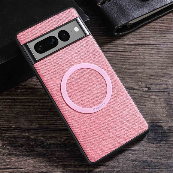 Allytech for Google Pixel 7 Pro Cases, Magnetic MagSafe Retro PU Leather Cloth Fabric Pattern Shockproof Anti-Scratch Slim Business Case Cover for Google Pixel 7 Pro 6.7" 2022 Released, Pink