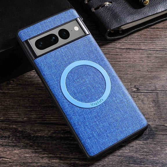 Allytech for Google Pixel 7 Pro Cases, Magnetic MagSafe Retro PU Leather Cloth Fabric Pattern Shockproof Anti-Scratch Slim Business Case Cover for Google Pixel 7 Pro 6.7" 2022 Released, Blue