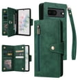 thumbnail image 1 of Allytech Google Pixel 7 Wallet Case with Zipper Pocket, Luxury PU Leather Flip Cover with Card Slots & Wrist Strap, Shockproof Kickstand Magnetic Buckle Protective Case for Women Men, Green, 1 of 15