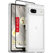 Allytech Google Pixel 7A Case Clear, With Tempered Glass Screen Protector Shockproof Bumper Anti-Yellow Slim Fit Shell Case Cover for Google Pixel 7A 5G 6.1 - Clear