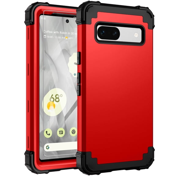 Allytech Google Pixel 7A Case with Screen Protector - Rugged Hybrid PC Cover Military Grade Protection Shockproof Anti-Scratch Corner Protective Case Cover for Google Pixel 7A 6.1" - Red