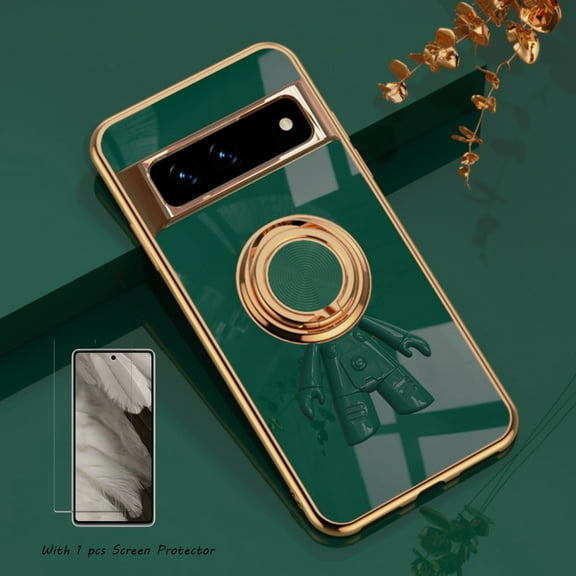 Allytech Google Pixel 7A Case, Google Pixel 7A Tempered Glass Screen Protecotor, With Ring Holder Stand Shockproof Anti-Scratch Protective Back Cover Case for Google Pixel 7A 5G 6.1" - Darkgreen