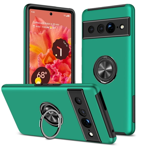 Allytech Google Pixel 7a Case with Ring Holder Stand, Shockproof Magnetic Cover Compatible with Car Mount Drop Protection Back Cover for Google Pixel 7a - Green