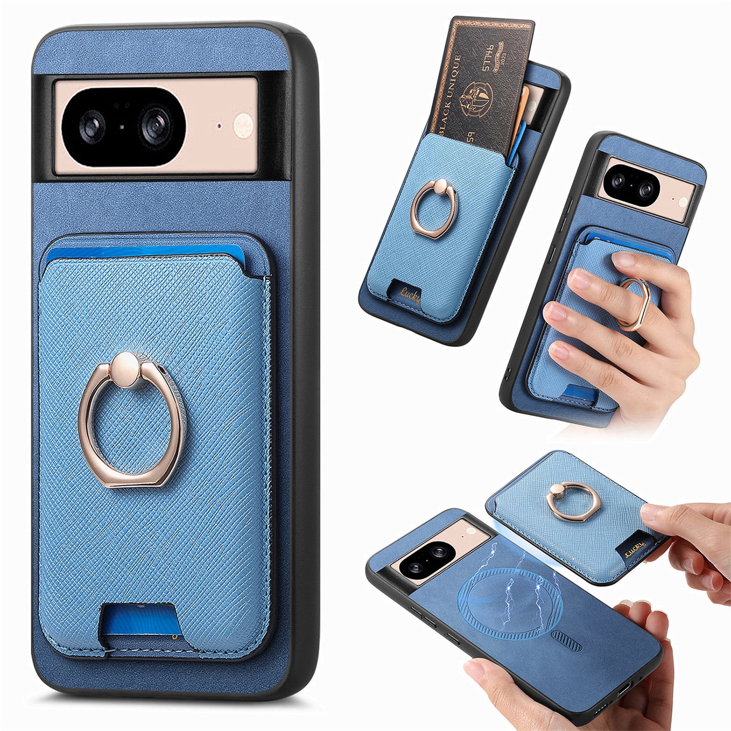 Compatible Google Pixel 8 Pro Case With Stand & Strap,Shockproof PU Leather Cover With Anti-Lost Detachable Lanyard Protector Case For Pixel 8 Pro Phone Case Ring,Pixel 8 Pro Leather Case Black