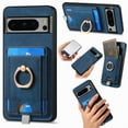 thumbnail image 1 of Allytech for Google Pixel 8 Pro 2 in 1 Detachable Wallet Case, Retro PU Leather Ring Kickstand Card Slots Case for Women Men, Strong Magnetic Shockproof Slim Case for Google Pixel 8 Pro - Blue, 1 of 10