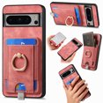 thumbnail image 1 of Allytech for Google Pixel 8 Pro 2 in 1 Detachable Wallet Case, Retro PU Leather Ring Kickstand Card Slots Case for Women Men, Strong Magnetic Shockproof Slim Case for Google Pixel 8 Pro - Pink, 1 of 10