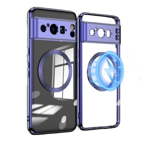 Allytech for Google Pixel 8 Pro Case Clear, Magnetic Case Compatible with Magsafe Wireless Charging Anti-Yellow Shockproof Bumper Hard PC Back Cover Case for Google Pixel 8 Pro - Dark Purple