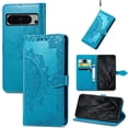 thumbnail image 1 of Allytech Google Pixel 8 Pro Case for Girls Women, Flip Folio Manadala Embossed Shockproof Hand Wrist Bumper Girly Cards Slots Wallet Case for Google Pixel 8 Pro - Blue, 1 of 6